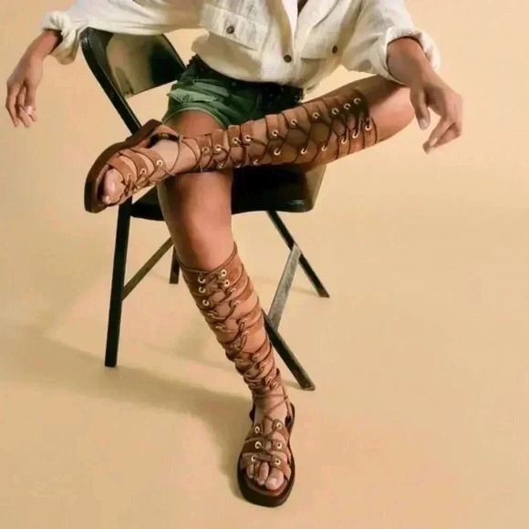 FREE PEOPLE Sun Chaser Tall Gladiator Sandal / Tan - Picture 2 of 10